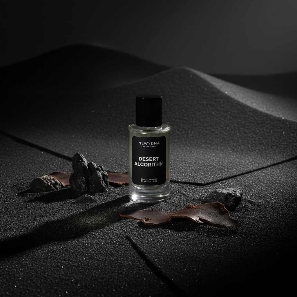Desert Algorithm perfume in shadowy setting