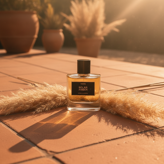 Solar Amber on terracotta tiles with pampas grass
