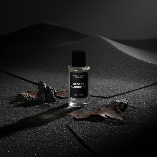 Desert Algorithm perfume in shadowy setting