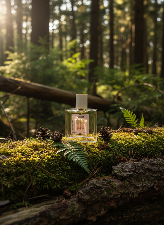 Forest perfume in woodland setting