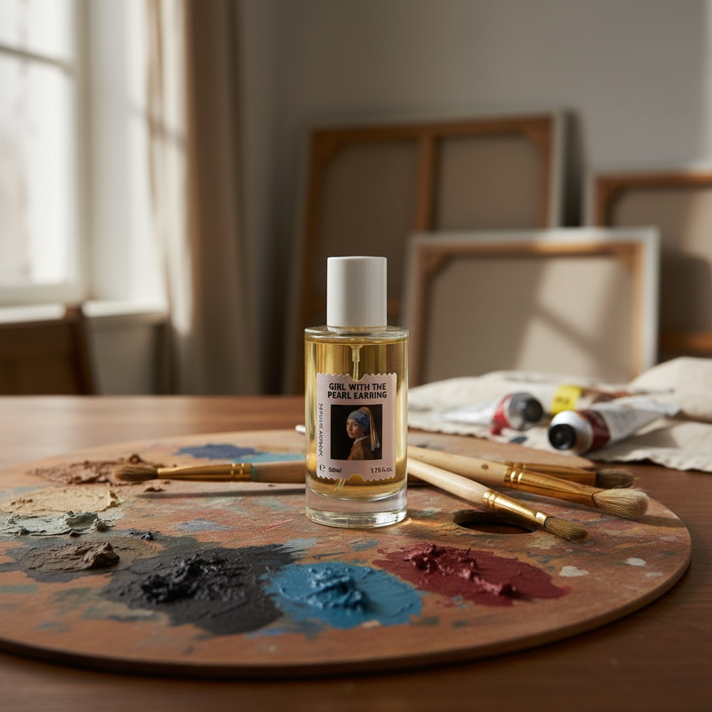 Girl with the Pearl Earring on artist's palette with brushes