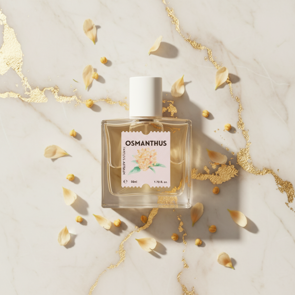 Osmanthus on cream marble with gold accents