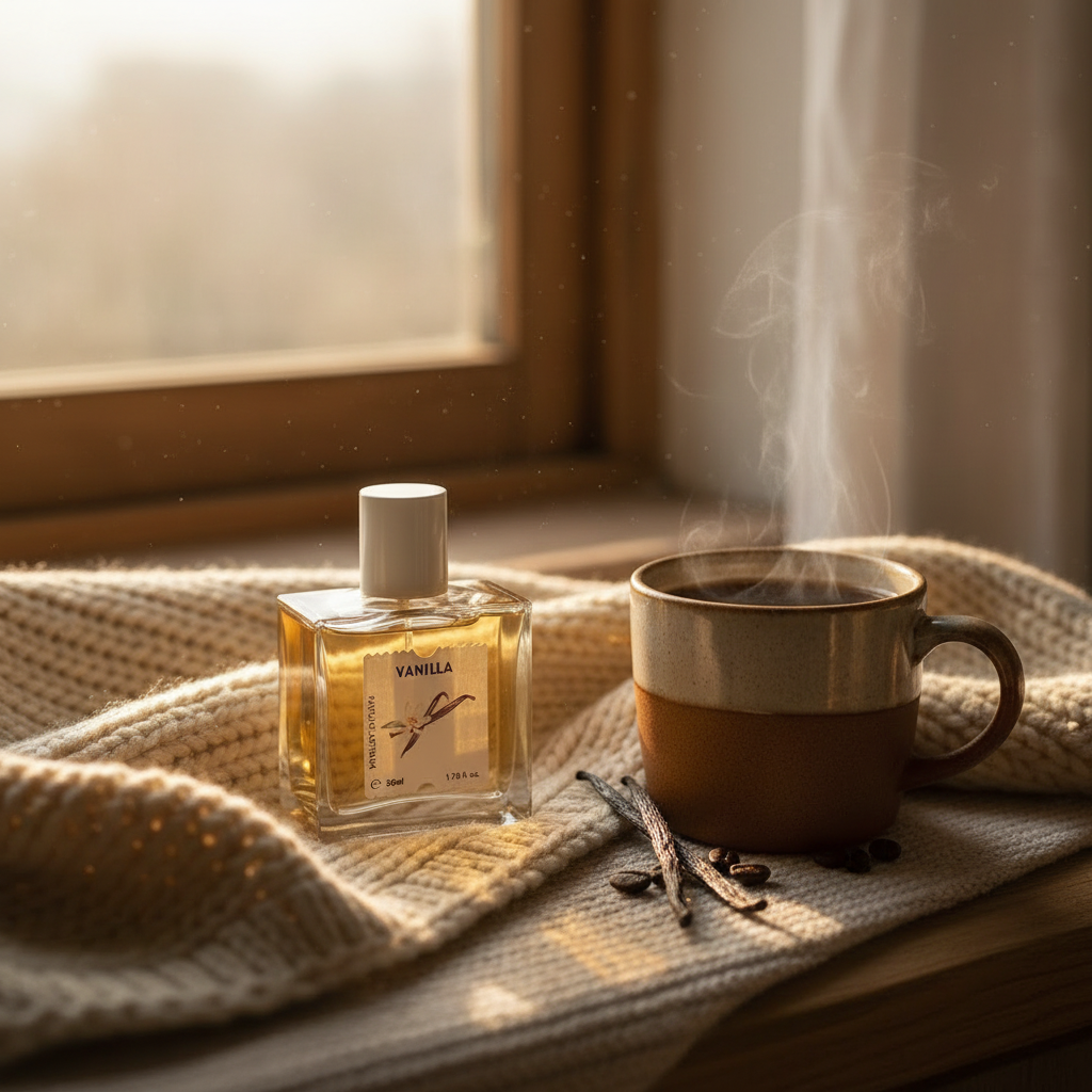 Vanilla with knit blanket and coffee