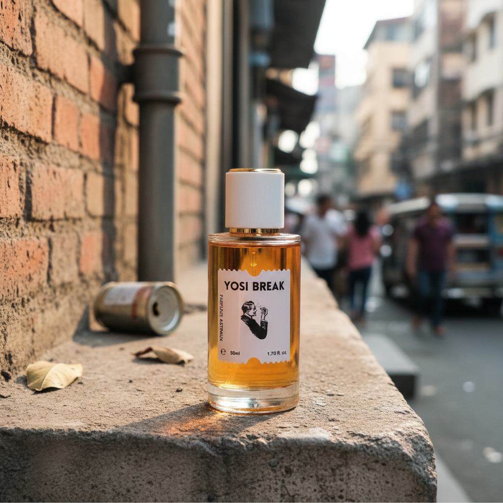 Yosi Break perfume in urban Filipino setting