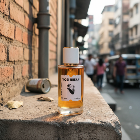 Yosi Break perfume in urban Filipino setting